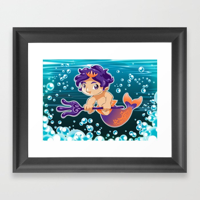 Baby triton with trident in his hands. Framed Art Print