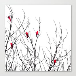 Artistic Bright Red Birds on Tree Branches Canvas Print