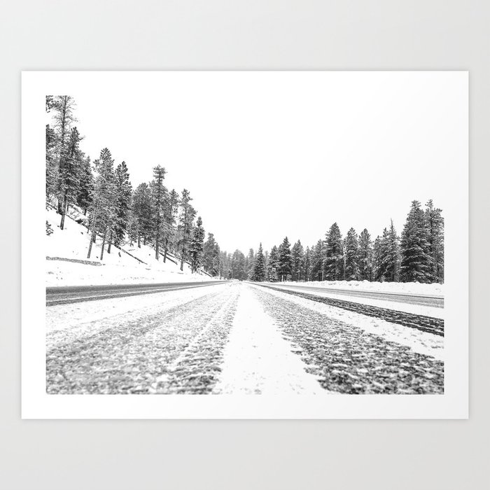 Snow Road Snowy Winter Wonderland Black And White Landscape Photography Ski Poster Art Print By A88mountainstate