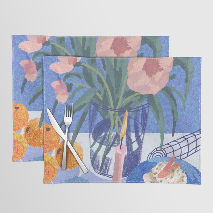 Still life with pink flowers Placemat