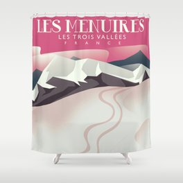 Les Menuires,Les Trois Vallées, France vintage Ski poster Shower Curtain