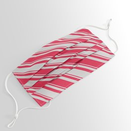 [ Thumbnail: Light Grey and Crimson Colored Lines/Stripes Pattern Face Mask ]