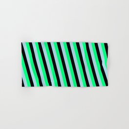 [ Thumbnail: Black, Green, and Light Blue Colored Lines Pattern Hand & Bath Towel ]