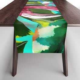 Floral colorful tropical flamingo pattern design in digital oleo effect  Table Runner