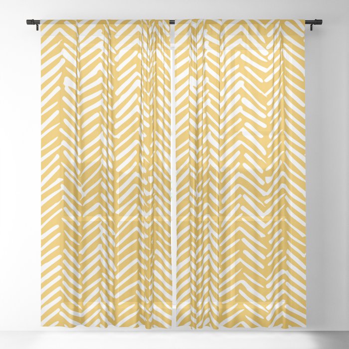 Boho Abstract Herringbone Pattern, Summer Yellow Sheer Curtain by Megan ...