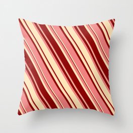 [ Thumbnail: Light Coral, Beige, and Dark Red Colored Lines Pattern Throw Pillow ]