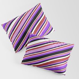 [ Thumbnail: Colorful Brown, Plum, Purple, Black, and White Colored Pattern of Stripes Pillow Sham ]
