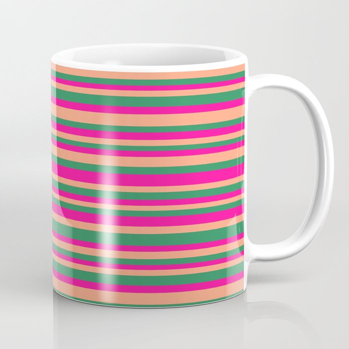 Deep Pink, Light Salmon & Sea Green Colored Lines Pattern Coffee Mug