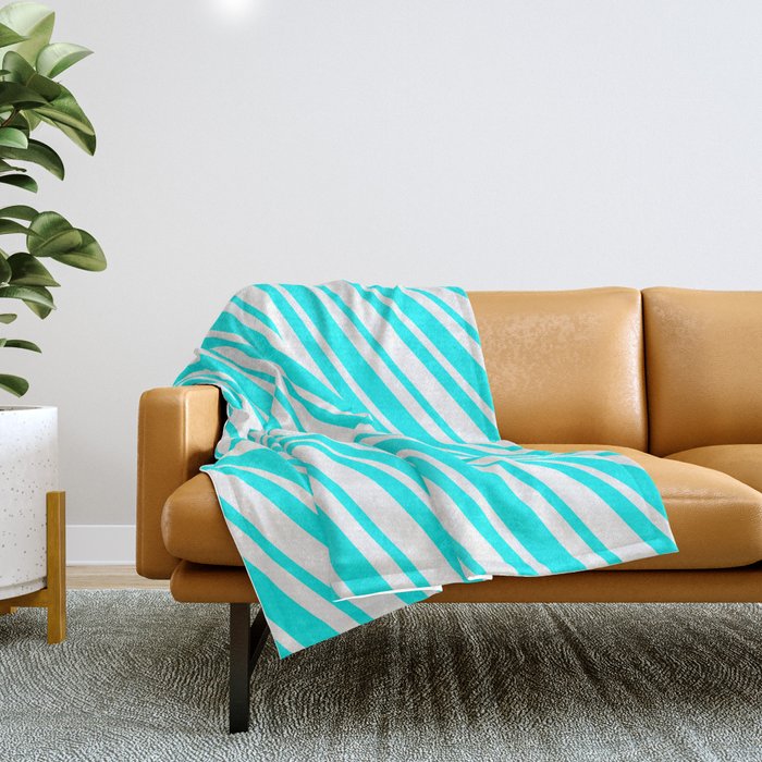 Cyan and White Colored Lined Striped Pattern Throw Blanket by AponxDesigns Society6