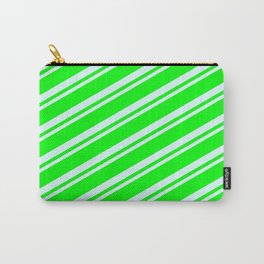 [ Thumbnail: Lime & Light Cyan Colored Pattern of Stripes Carry-All Pouch ]