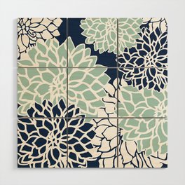 Flower Blooms, Navy Blue and Teal Wood Wall Art