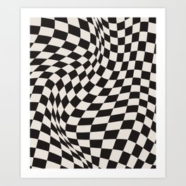 Abstract Black and Beige Checkered Pattern Art Print