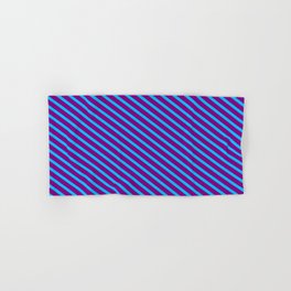 [ Thumbnail: Deep Sky Blue and Purple Colored Stripes/Lines Pattern Hand & Bath Towel ]