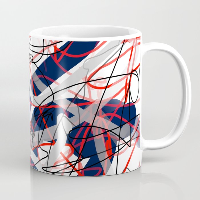 Red, Black, White & Gray Blue Squiggle Abstract Coffee Mug