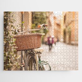 Roma amor - Springtime in Rome, a bicycle in a cobblestone street in the Trastevere Jigsaw Puzzle