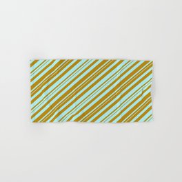 [ Thumbnail: Dark Goldenrod & Turquoise Colored Lines/Stripes Pattern Hand & Bath Towel ]
