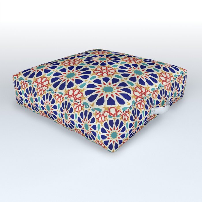 Geometric traditional Andalusian Moroccan Zellige Tiles Style Outdoor Floor Cushion