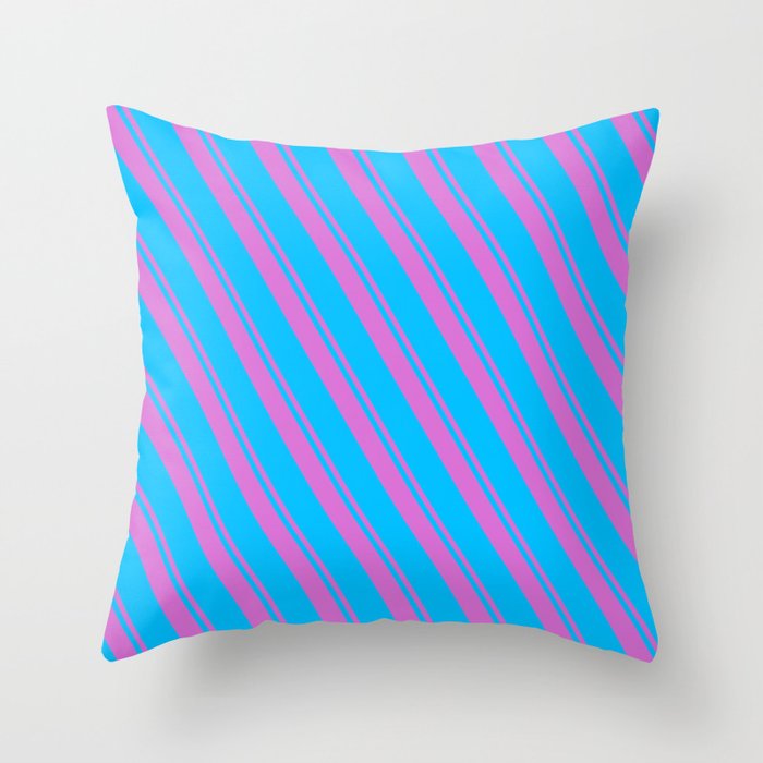 Orchid and Deep Sky Blue Colored Lines Pattern Throw Pillow