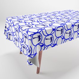 Blue and White Geometric Pattern With Palm Trees Tablecloth