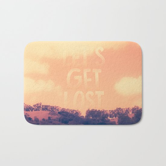 Sweet Spring, Coral Pink Sky, Blue Violet Trees Bath Mat