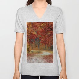 Red Autumn V Neck T Shirt