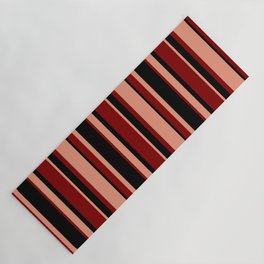 [ Thumbnail: Dark Salmon, Black & Maroon Colored Pattern of Stripes Yoga Mat ]