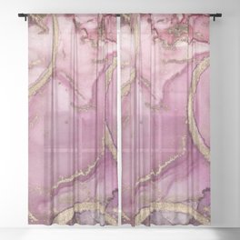 Pink Gold Ink Texture Colorful Marble Painting Sheer Curtain