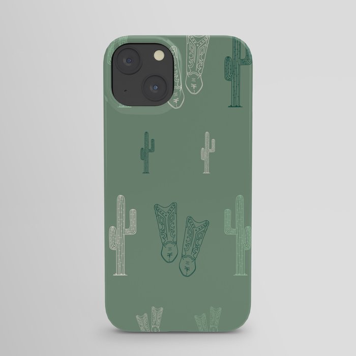 Green Westernstyle | Cactus and cowboy boots iPhone Case