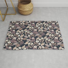 Rustic Fall Blooms on Navy Area & Throw Rug