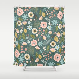 Wildflowers All Over - Teal Shower Curtain