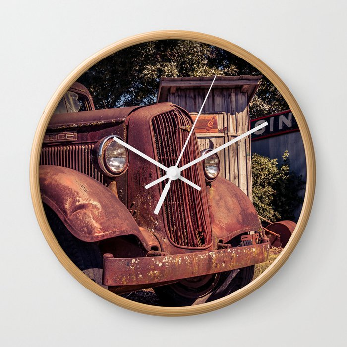 Rusting Pickup Near an Outhouse Along Route 66 in Paris Springs Missouri Wall Clock