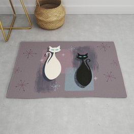 Jazzy Midcentury Modern Black And White Abstract Cats Rug | Cats, Texture, Spaceage, Retro, Purple, Atomic, Cat, Mod, Music, 50S 