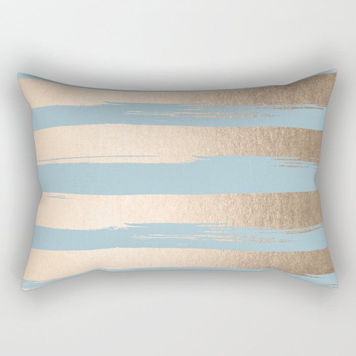 Painted Stripes Gold Tropical Ocean Sea Blue Rectangular Pillow