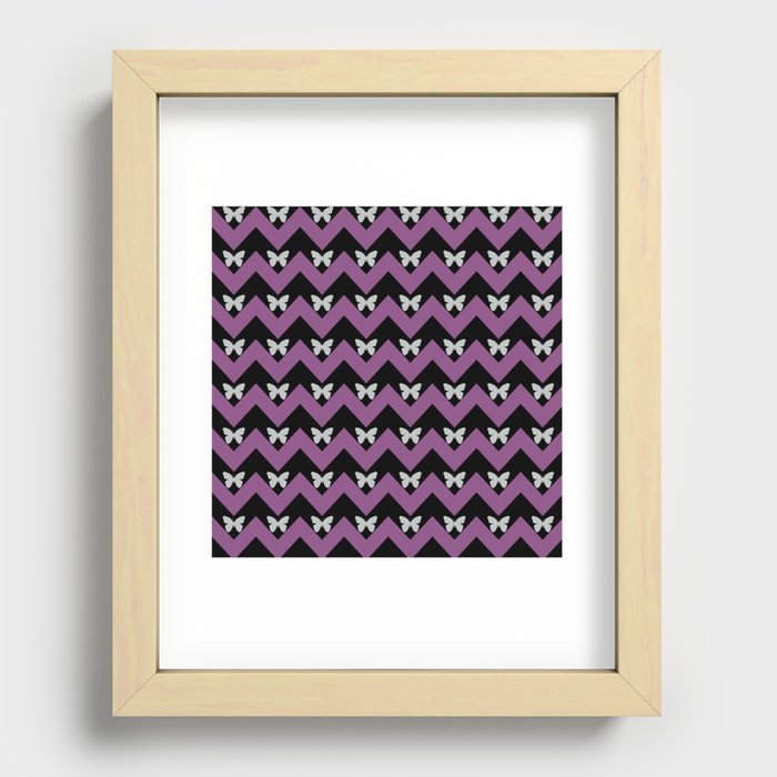 Black And Purple Zigzag Chevron And Butterfly Pattern Recessed Framed Print