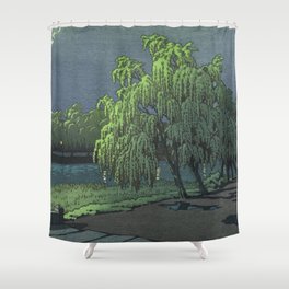 Hasui Kawase, Yanagawa River, Chikugo At Night - Vintage Japanese Woodblock Print Art Shower Curtain