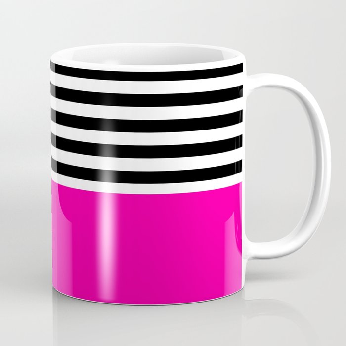 Neon Pink With Black and White Stripes Coffee Mug