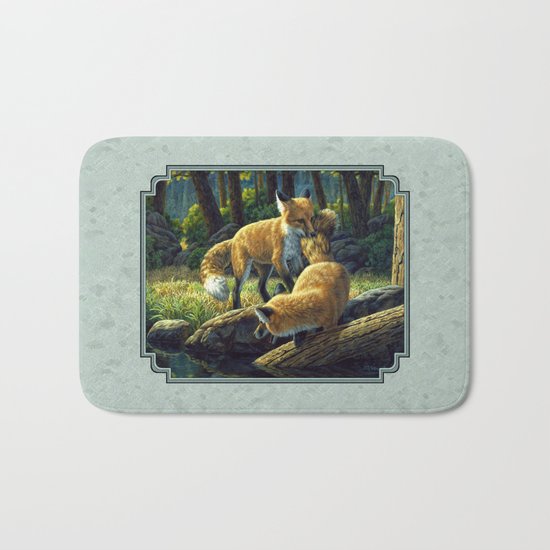 Red Fox Pups Playing Bath Mat