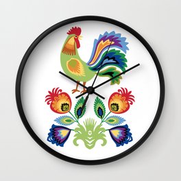 Polish Rooster and flowers Wall Clock
