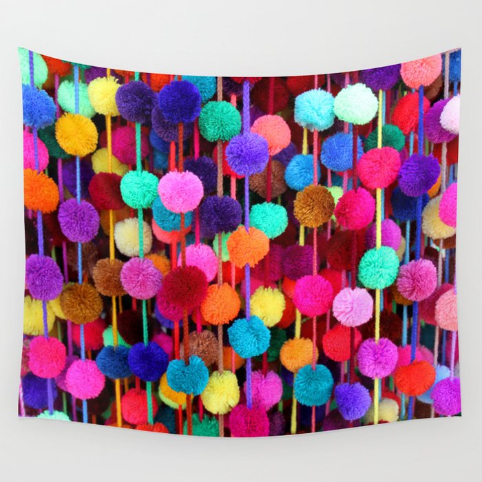 Rainbow Pom poms Horizontal Wall Tapestry by Xhico Society6
