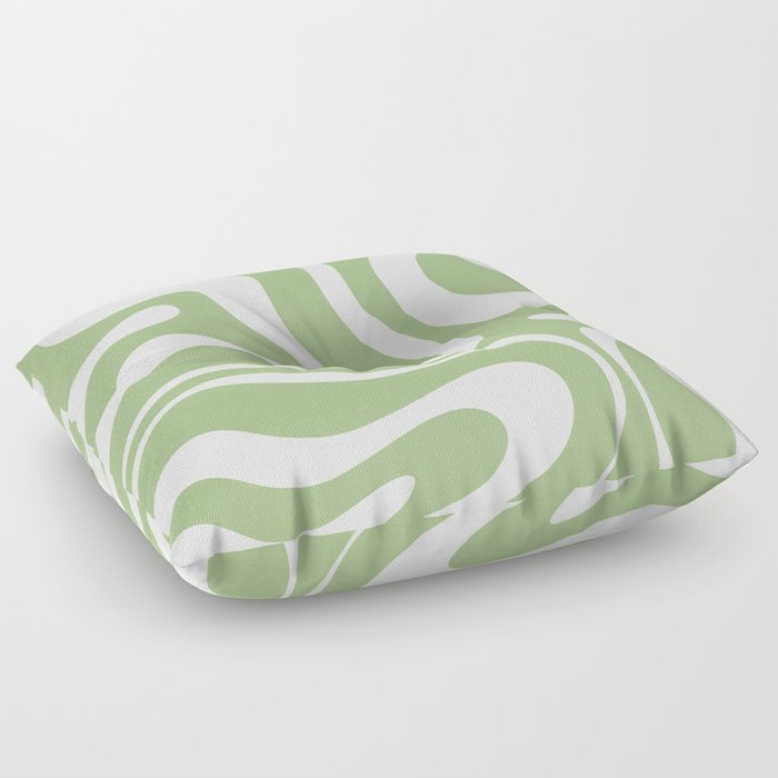 Modern Liquid Swirl Abstract Pattern in Light Sage Green and Cream Floor Pillow