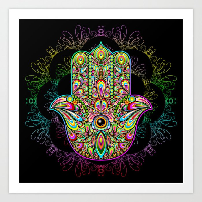 Hamsa Hand Amulet Psychedelic Art Print