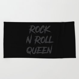 Rock and Roll Queen Typography Black Beach Towel