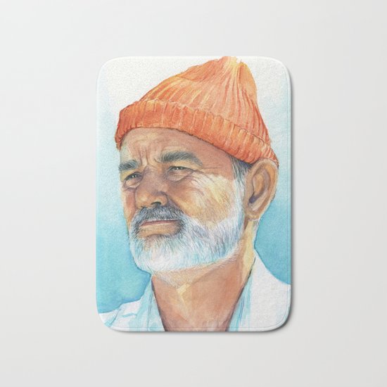 Steve Zissou Art Life Aquatic Bill Murray Watercolor Portrait Bath Mat