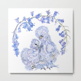 Silkie Chickens and Bluebells Metal Print