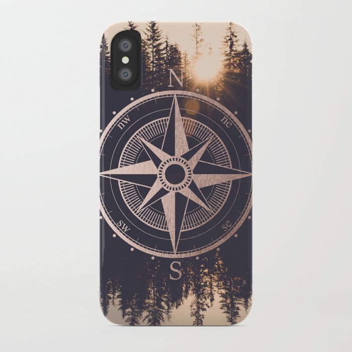 rose gold compass forest iphone case