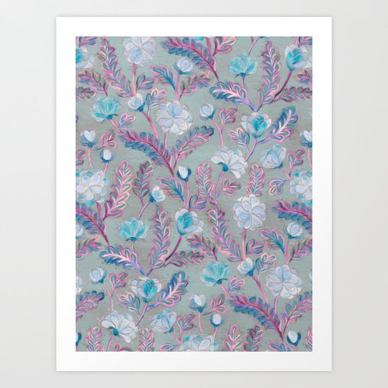 Soft Smudgy Blue and Purple Floral Pattern Art Print