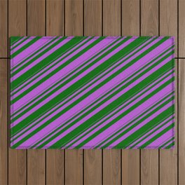 [ Thumbnail: Orchid & Dark Green Colored Striped Pattern Outdoor Rug ]