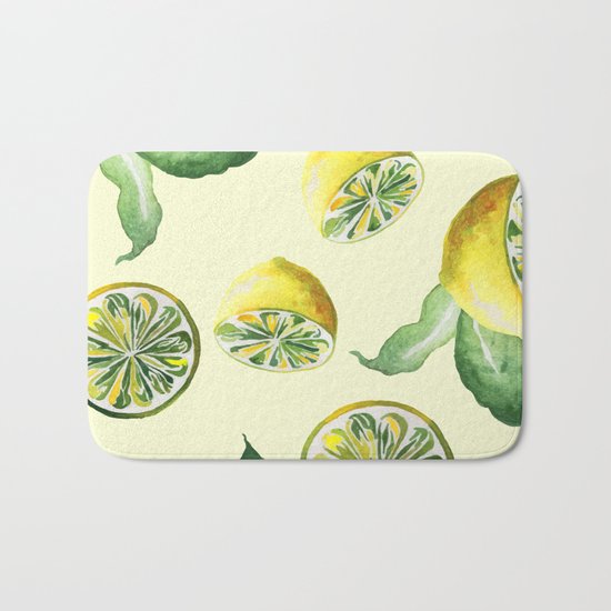 Watercolor lemons #society6 Bath Mat