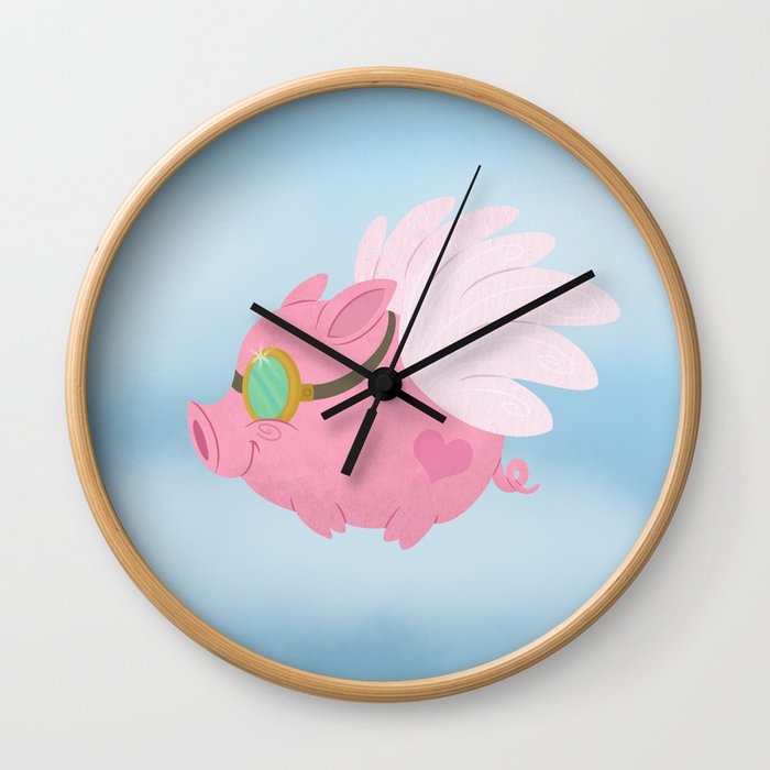 Flying Pink Pig, Left Facing Wall Clock