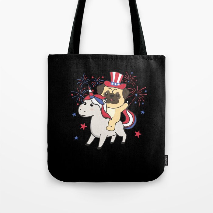Pug With Unicorn For Fourth Of July Fireworks Tote Bag